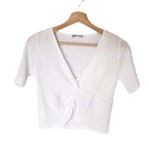 Zara White Front Knotted Crop Top Size M NWOT
